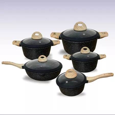 Jogo de Panelas 5 Peças Indução Gás Conjunto de Panelas Revestido em Cerâmica Granito Antiaderente Frigideira - One ProMix 